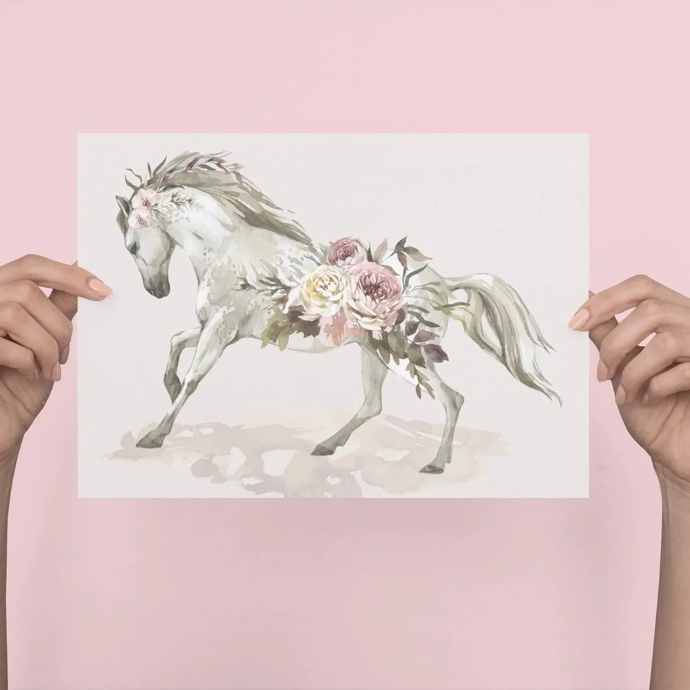 Floral Horse Watercolor Illustration Wall Art Print Poster Unframed - Picture 3 of 16